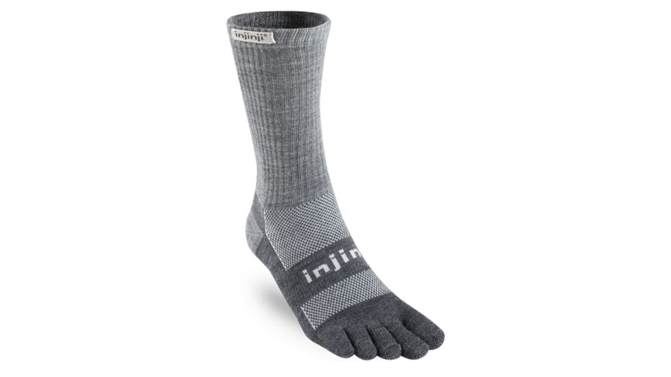 Injinji 2.0 Outdoor Midweight Mini Crew Nuwool Socks - Mens, Charcoal And Black, Large, 223270-CBS-L