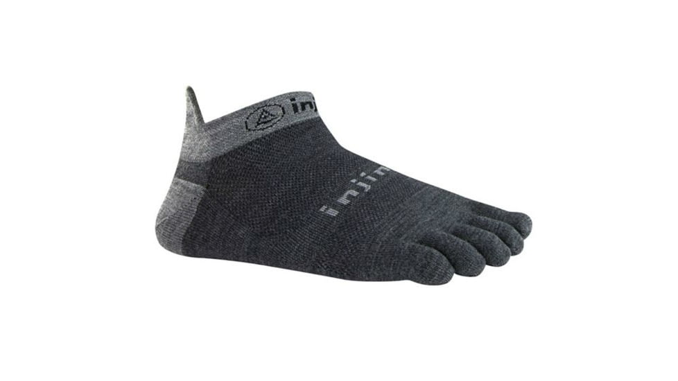 Injinji Run Lightweight No Show Nuwool Socks - Mens, Charcoal And Black, Small, 201310-CBS-S