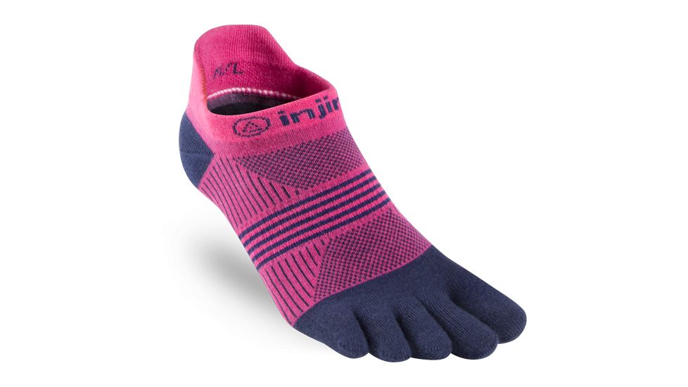 Injinji Run Lightweight No Show Socks - Womens, Pink / Navy, M/L, 201111-NVP-M/L