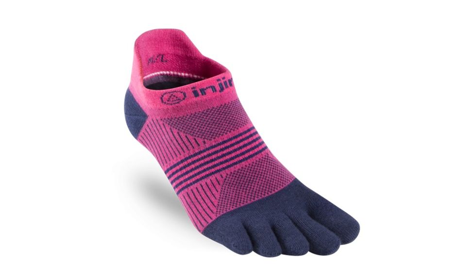 Injinji Run Lightweight No Show Socks - Womens, Pink / Navy, M/L, 201111-NVP-M/L
