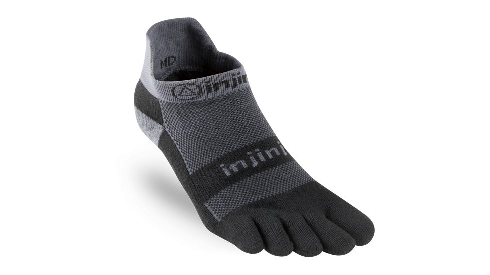 Injinji Run Midweight No Show Xtralife Socks - Mens, Black Gray, Small, 203110-BLG-S