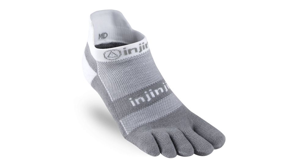 Injinji Run Midweight No Show Xtralife Socks - Mens, Gray And White, Small, 203110-GWH-S