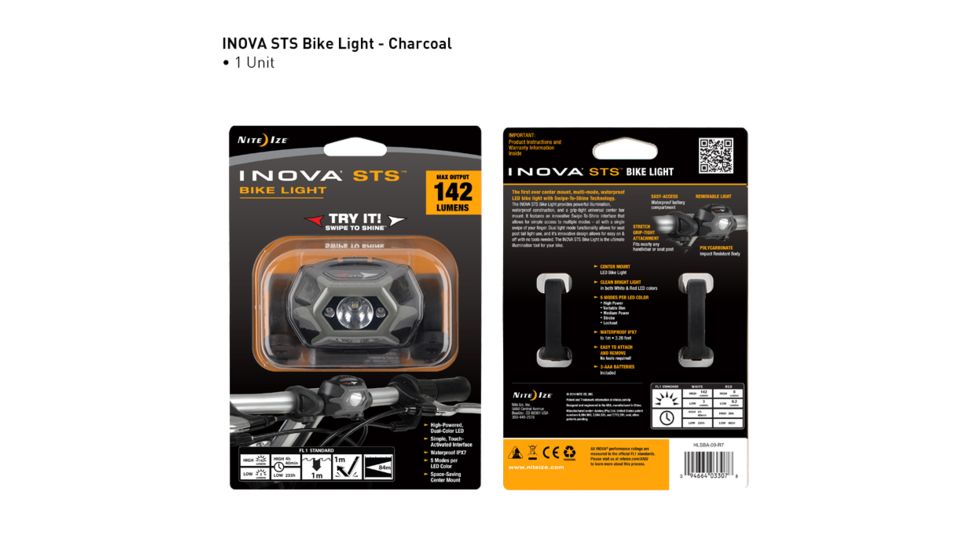 Inova STS Dual Color LED Waterproof Bike Light,142 Lumens,Charcoal HLSBA-09-R7