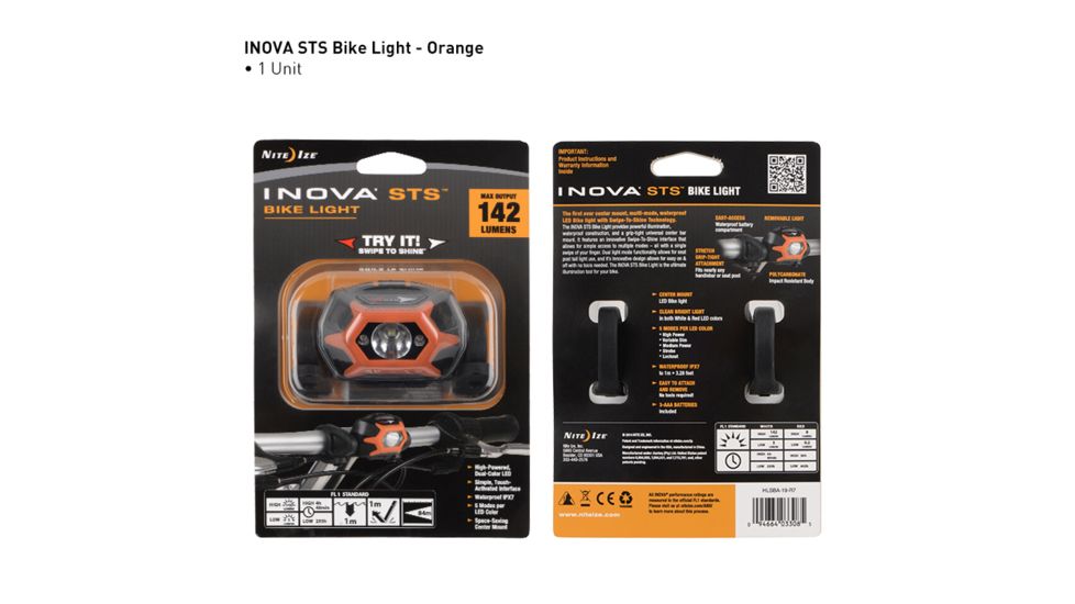 Inova STS Dual Color LED Waterproof Bike Light,142 Lumens,Orange HLSBA-19-R7
