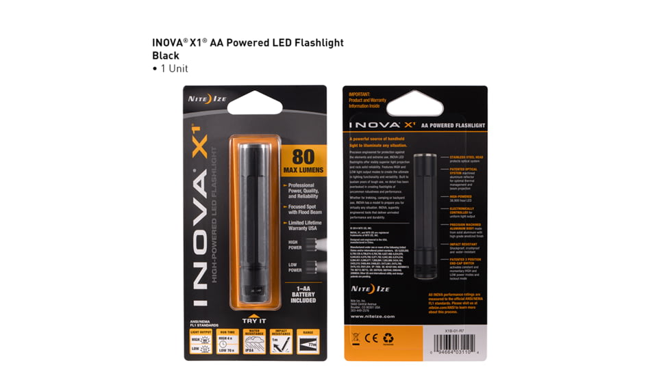 Inova X1 AA LED Flashlight,80 Lumens,Black X1B-01-R7
