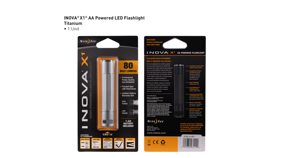 Inova X1 AA LED Flashlight,80 Lumens,Titanium X1B-14-R7