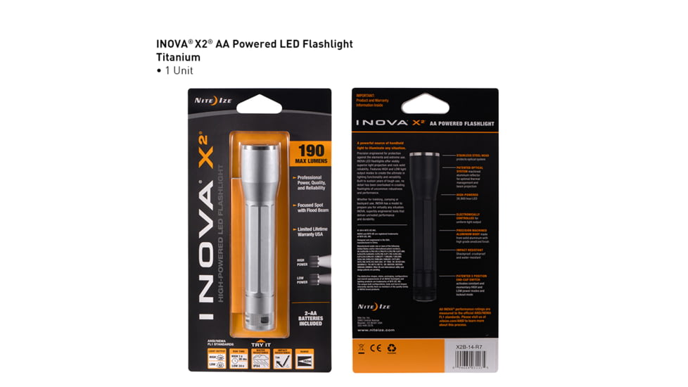 Inova X2 AA LED Flashlight,190 Lumens,Titanium X2B-14-R7
