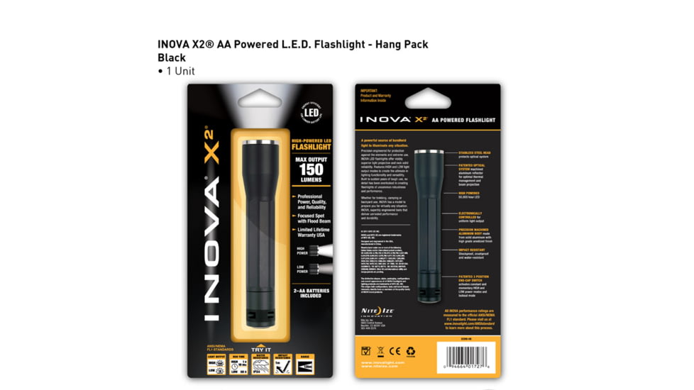 Inova X2 Flashlight, Black, Dual Mode, Gift Box X2DM-GB