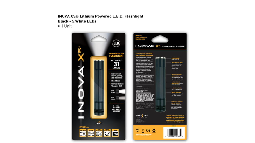 Inova X5 Lithium Powered 31 Lumens LED Flashlight, Black, Gift Box X5DM-GB
