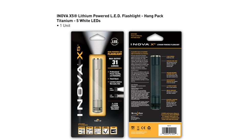 Inova X5 Lithium Powered 31 Lumens LED Flashlight, Titanium, Gift Box X5DM-GT