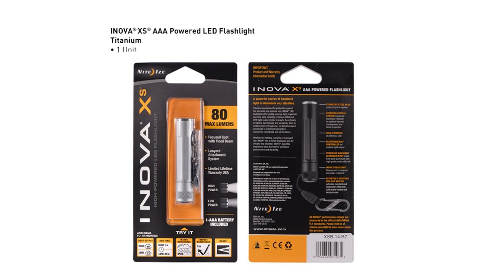 Inova XS AAA LED Flashlight,80 Lumens,Titanium XSB-14-R7