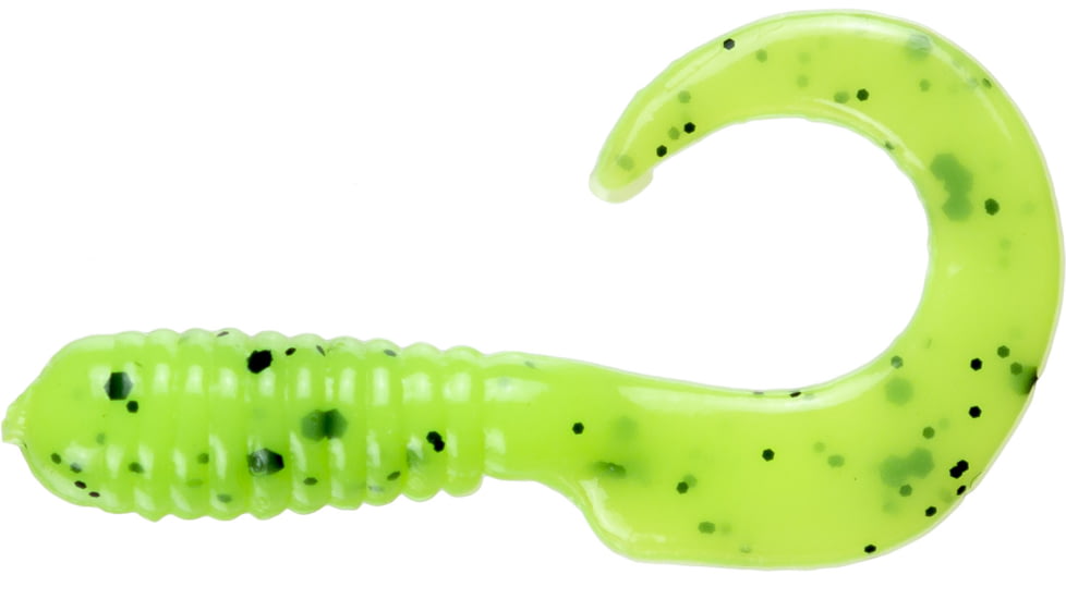 Jerry's Lures Assault Grub, 20, 2in, Speckled Slime , Opaque Chartreuse w/Pepper Flake, 72022