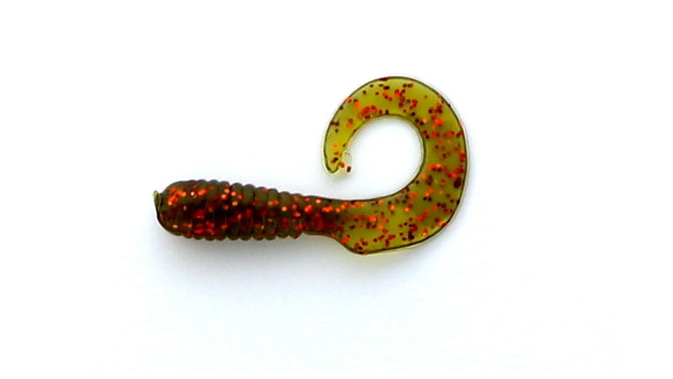 Jerry's Lures Assault Grub, 20, 2in, Ugly Perch, Moss Green w/ Orange Flake, 72076