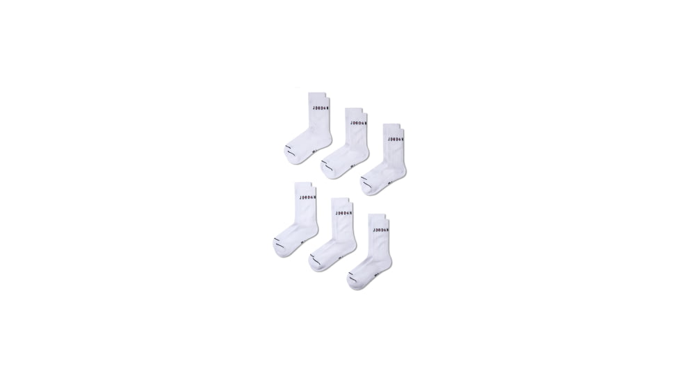 Jordan Jordan Everyday Crew Socks 6 Pairs in White FZ2051-100, White, M, unisex, 1015582221-00197597042275