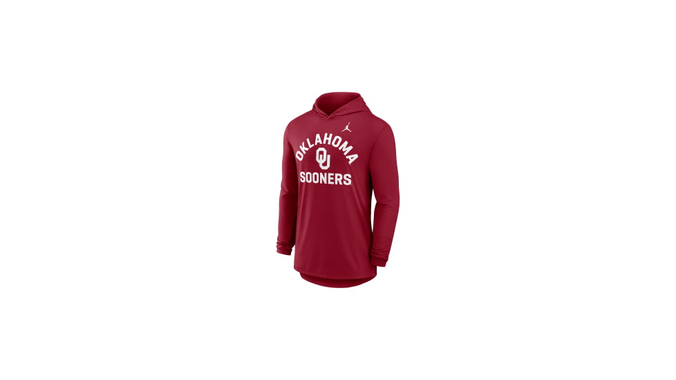 Jordan Mens Oklahoma Primetime Arch Jordan Brand Dri-FIT College Long-Sleeve Hooded T-Shirt in Red 0JNB69WOKN-UKL, Red, S, male, 1016043062-00199137810450