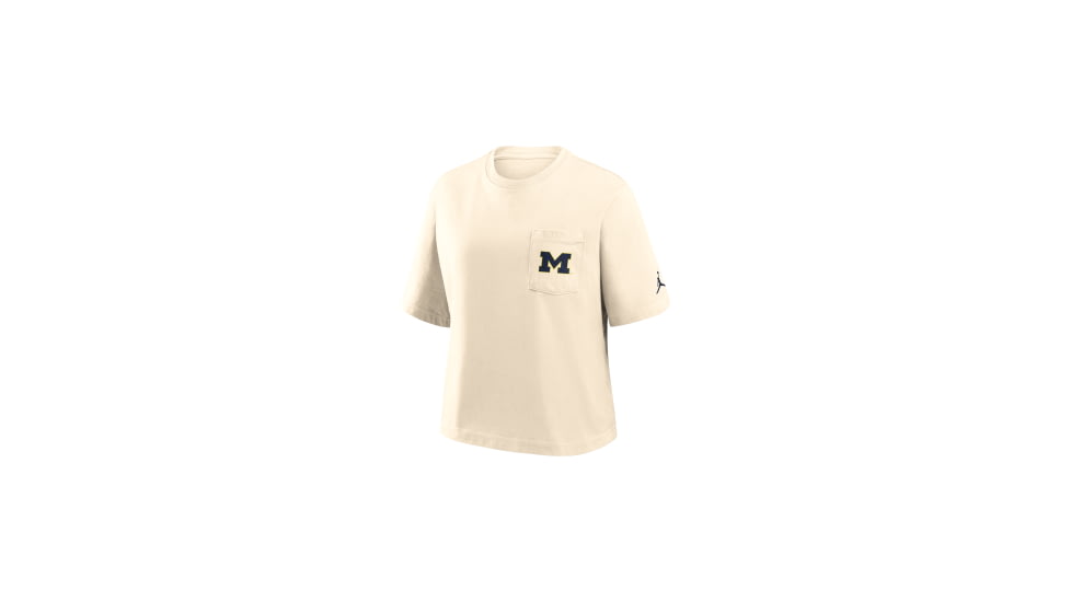 Jordan Michigan Pocket Boxy Nike Womens College T-Shirt in Brown 1JCM15AMWN-RMN, Brown, XS, female, 1015972417-00199138727696