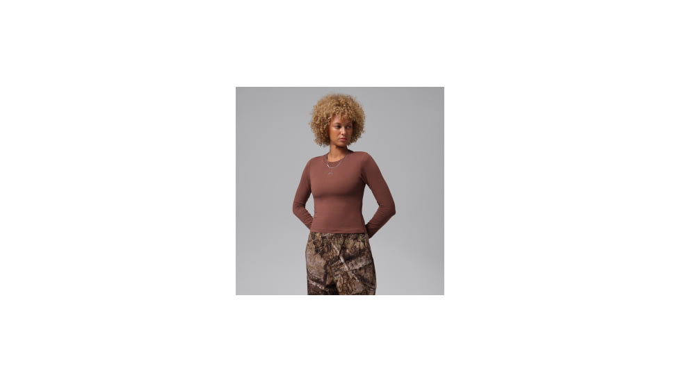 Jordan Womens Jordan Brooklyn Essentials Long-Sleeve Mid Layer T-Shirt in Brown IM7353-265, Brown, L, female, 1015985419-00198966182486