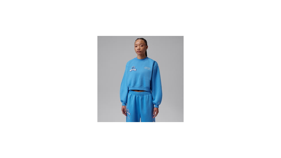 Jordan Womens Jordan Brooklyn Fleece Cropped Crew-Neck Sweatshirt in Blue IM6975-485, Blue, XS, female, 1015945998-00198961990451