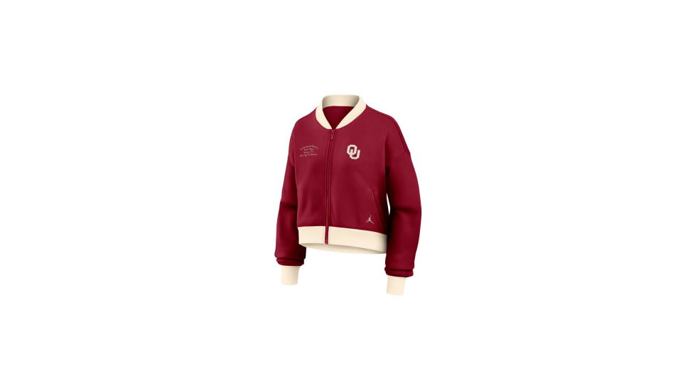 Jordan Womens Oklahoma Academic Jordan Brand College Oversized Cropped Full-Zip Bomber Jacket in Red 0J0M0E8IOKN-XVR, Red, XL, female, 1016090788-00199295437537