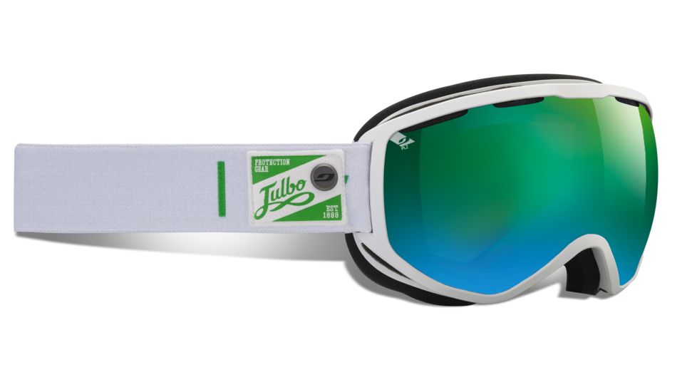 JULBO Atlas Ski Goggles,White/Green,Green Screen Polarized Cat 3 Lenses w/Multilayer Flash, Large 73991115