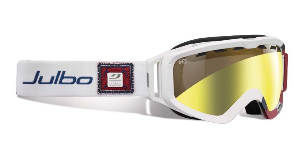 Julbo Orbiter Goggles, White/Blue/Red w/Zebra Light Double Spherical Lenses And A Light Gold Flash Treatment 72031114