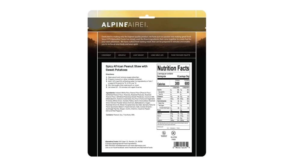 Katadyn Alpine Aire Foods Spicy African Peanut Stew with Sweet Potatoes, 60135