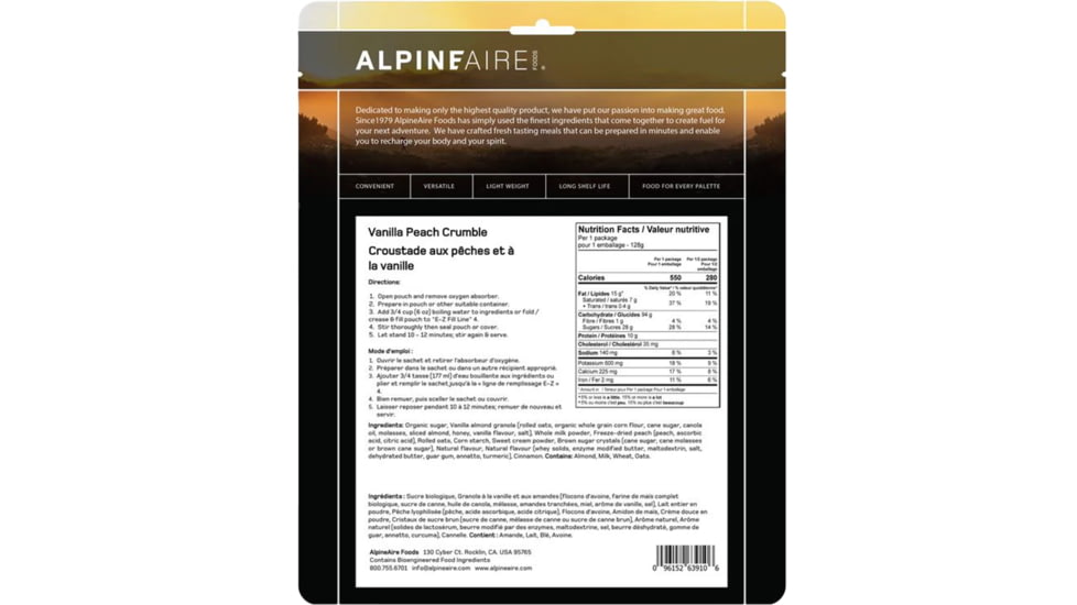 Katadyn Alpine Aire Foods Vanilla Peach Crumble, 60220