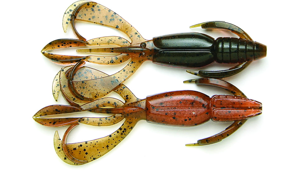 Keitech Crazy Flapper, Green Pumpkin Fire, 3.6in Twin Tail Craw/Creature, 7Pk, Bag/Blister Pack, Squid Scent Infused, CF36438