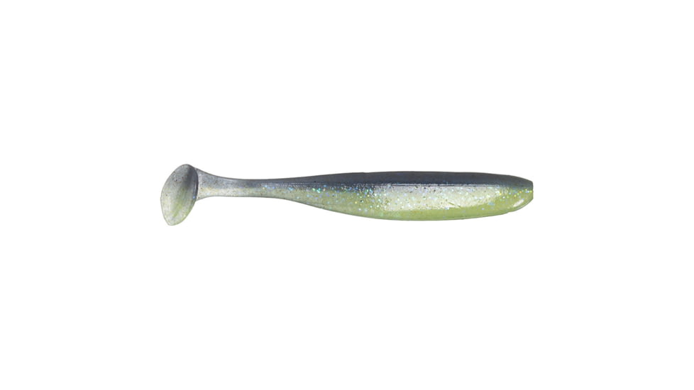 Keitech Easy Shiner, Electric Blue Chartreuse, 4in, Shad Shaped Paddletail Swimbait, 7Pk, Blister Pack, Squid Scent Infused, ES4450