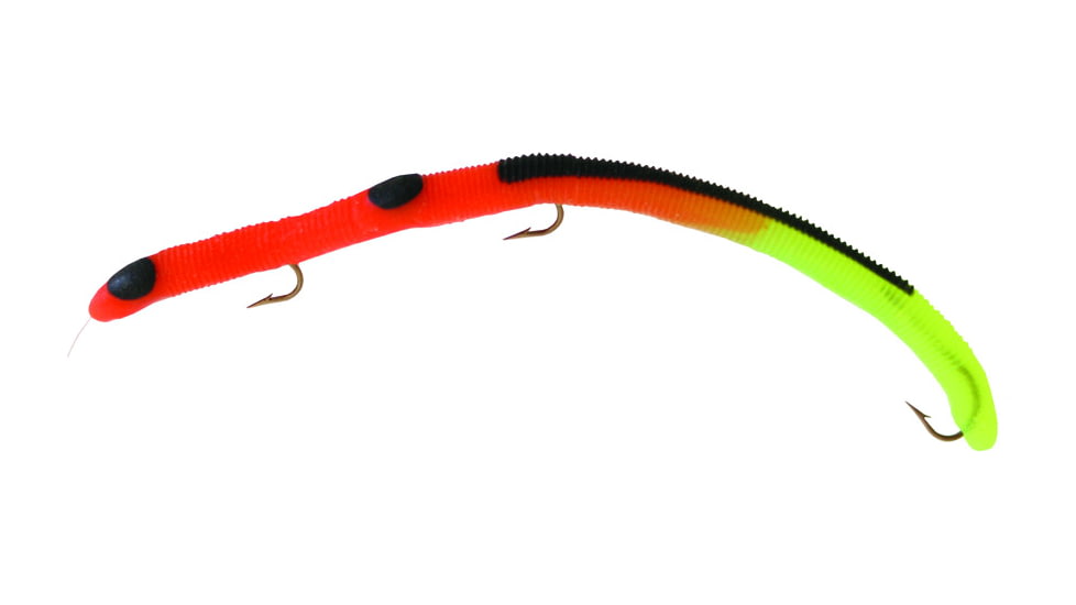 Kellys Fire Tail Pre-Rigged Plastic Worm, 5 1/2in, 3 Number 6 Hooks, Orange/Chartreuse Firetail, FT103-O/CT