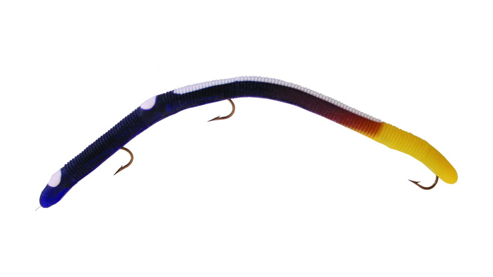 Kellys Fire Tail Pre-Rigged Plastic Worm, 5 1/2in, 3 Number 6 Hooks, Purple/Yellow Firetail, FT103-P/YT