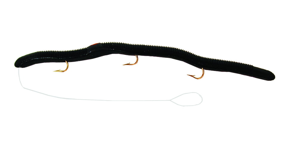 Kellys Plow Jockeys Pre-Rigged Plastic Worm, 5 1/2in, 3 Number 6 Hooks, Blackberry Black, PJ100-BBB