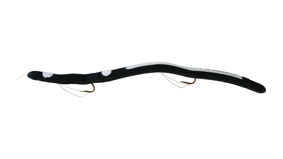 Kellys Two-Hook Weedless Pre-Rigged Plastic Worm, 5 1/2in, Sz 4 Hooks, Black/White, KW104-BW