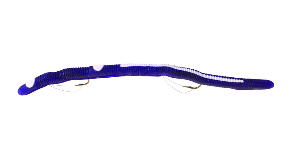 Kellys Two-Hook Weedless Pre-Rigged Plastic Worm, 5 1/2in, Sz 4 Hooks, Purple/White, KW104-PW