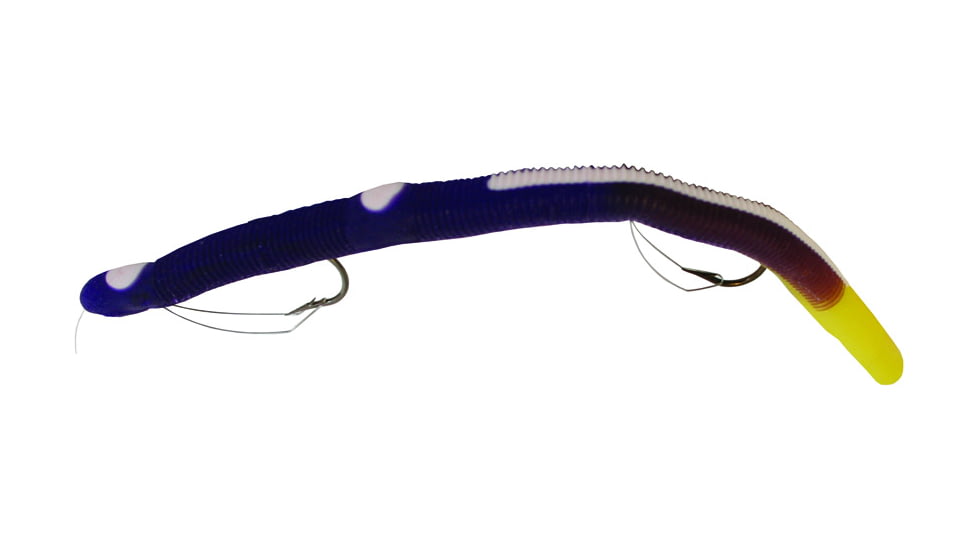 Kellys Two-Hook Weedless Pre-Rigged Plastic Worm, 5 1/2in, Sz 4 Hooks, Purple/Yellow Firetail, KW104-P/YT