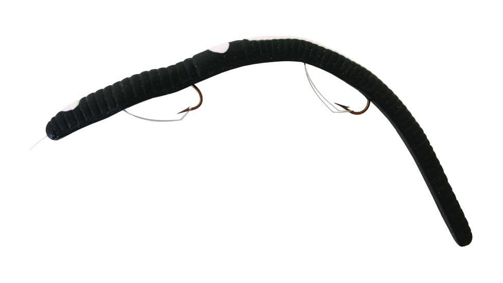 Kellys Weedless Bass Crawler Pre-Rigged Plastic Worm, 6 1/2in, 2 Sz 4 Weedless Hooks, Black/White, WBC108-BW