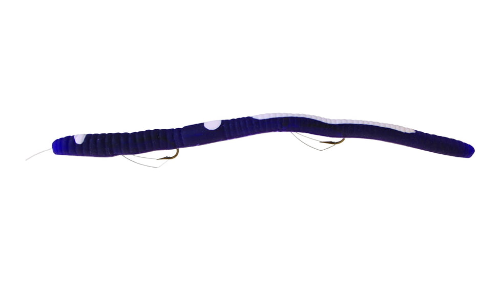 Kellys Weedless Bass Crawler Pre-Rigged Plastic Worm, 6 1/2in, 2 Sz 4 Weedless Hooks, Purple/White, WBC108-PW