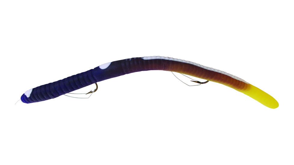 Kellys Weedless Bass Crawler Pre-Rigged Plastic Worm, 6 1/2in, 2 Sz 4 Weedless Hooks, Purple/Yellowtail, WBC108-P/YT