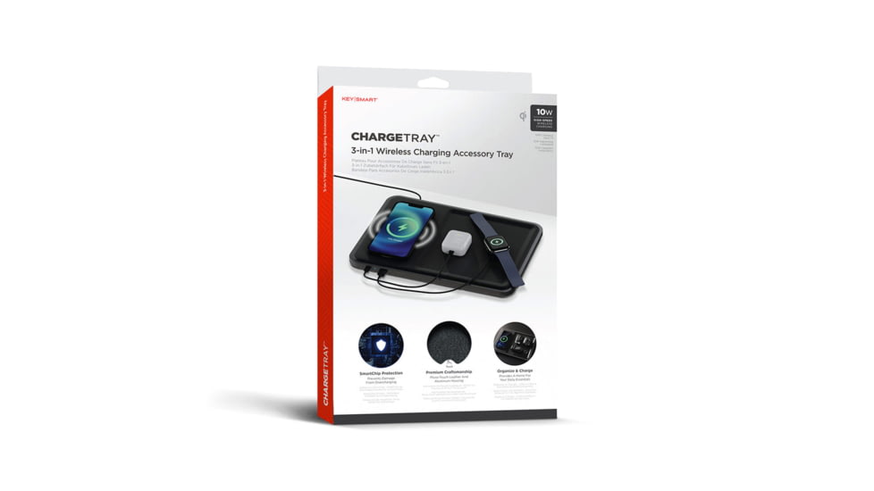 KeySmart ChargeTray 3-in-1 Wireless Charging Accessory Tray, Black, KS504-BLK