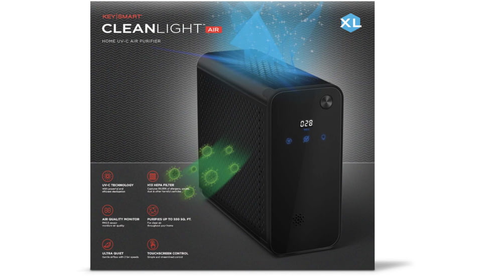 KeySmart CleanLight Air Large Room UV Air Purifier w/Air Quality Monitoring, Black, Extra Large, KS928-BLK