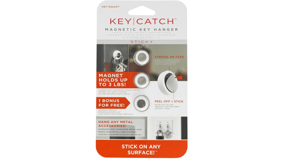 KeySmart KeyCatch Mag Key Hanger, Set Of Three, Universal Magnet Holds Up To 3 Lbs, 3M Tape Peel And Stick Back, KS190-3PK