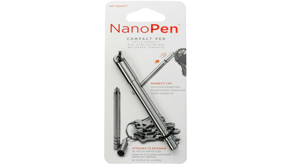 KeySmart Nano Pen, 3.25in Overall, SS Construction, Magnetic Cap, Easy Refilling Includes 2 Refills, KS810-SS