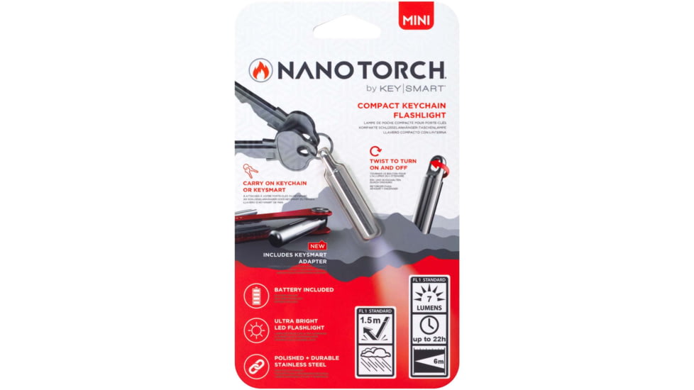 KeySmart Nano Torch Compact Flashlight, 7 Lumens, Stainless, KS809-SS