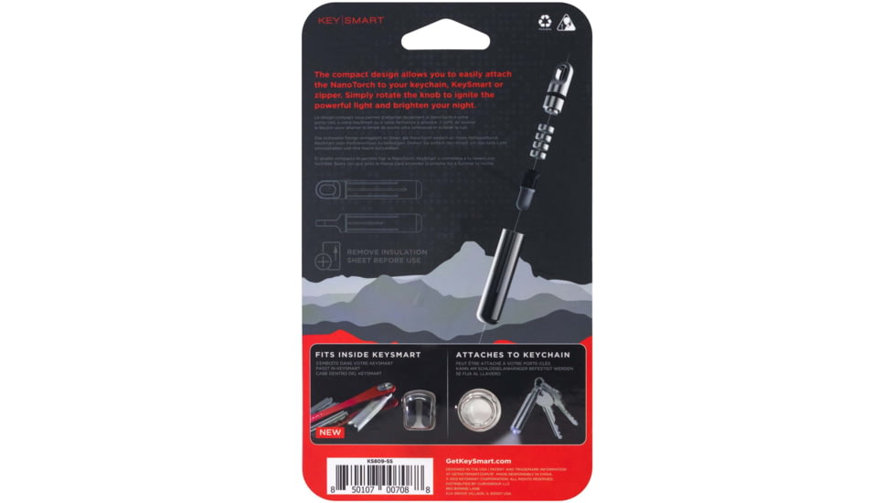 KeySmart Nano Torch Compact Flashlight, 7 Lumens, Stainless, KS809-SS