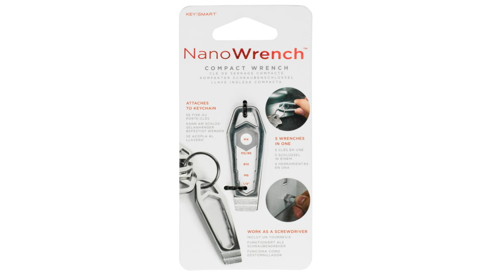 KeySmart Nano Wrench, 2, SS, Set Of Wrenches Plus A Functioning Screwdriver, Wrench Sizes #8, #10, 1/4, M4, M5, And M6, Fits On Keyring, KS802-SS