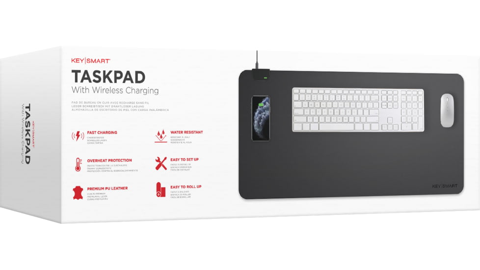 KeySmart TaskPad Wireless Charging Desk Pad, Black, KS923-BLK