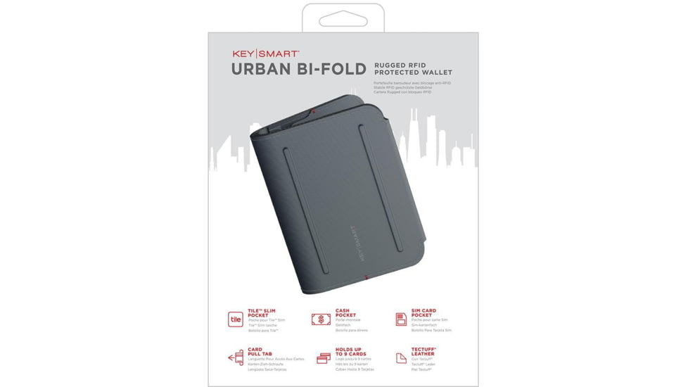 KeySmart Urban Union Bi-Fold Wallet, Grey, KS837-GRY