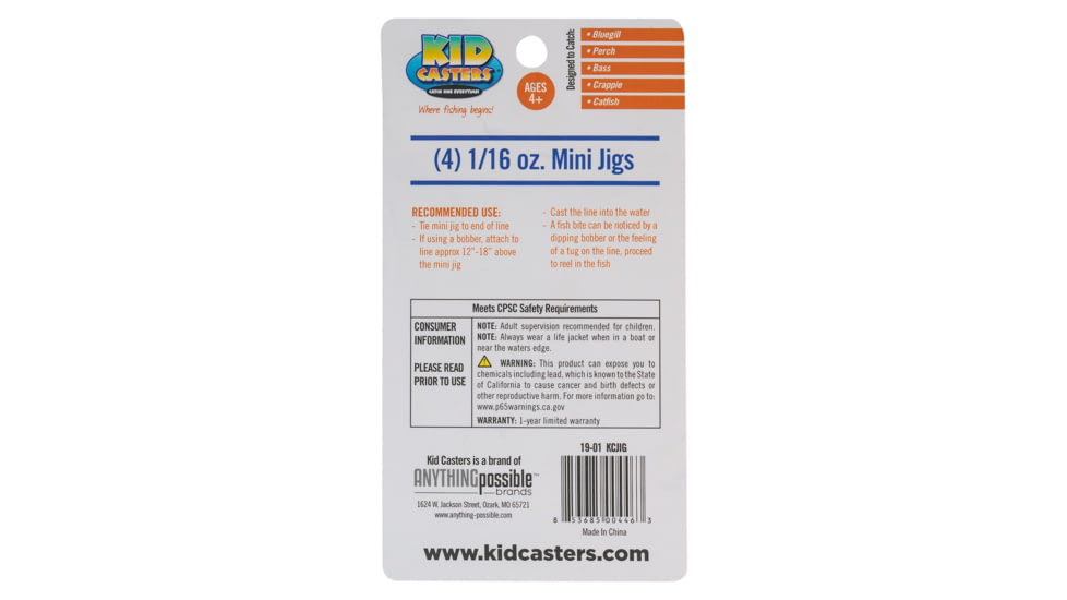 Kid Casters Kid Casters Mini Jigs, 4 Per Pack, Multicolor, KCJIG