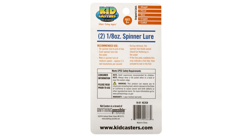 Kid Casters Kid Casters Spinner Lures, 2 Per Pack, Multicolor, KC2CB