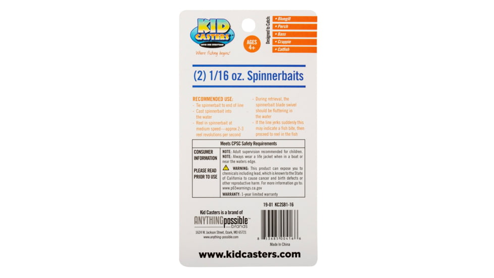 Kid Casters Kid Casters Spinning Bait, 2 Per Pack, Multicolor, KC2SB1-16